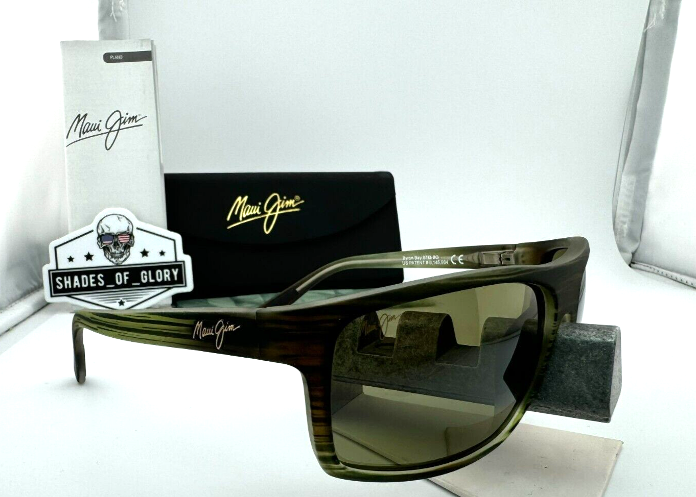 Pre-owned Maui Jim Byron Bay Mj 746-15mr Matte Green Stripe Maui Ht Polarized Sunglasses