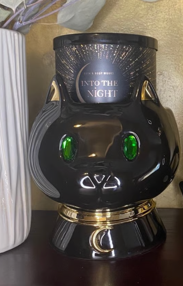 NEW Bath & Body Works Halloween BLACK CAT 3-Wick Candle Holder