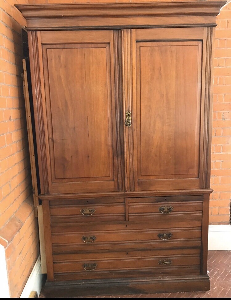 Antique Edwardain Mahogany Linen Cupboard Press Housemaids