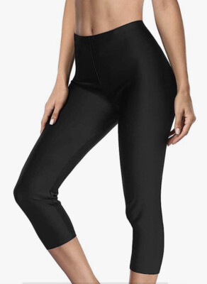 XL Swim Pants for Women High Waisted Swim Capris Swim Shorts Black Longer