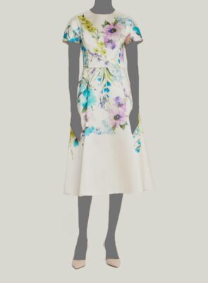 $610 Rickie Freeman by Teri Jon Women's Ivory Floral Mikado Midi Dress Size 10