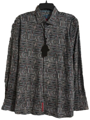 NWT Men s Visconti Black Stripes/Blocks Stripe Long Sleeve Button Down M $135