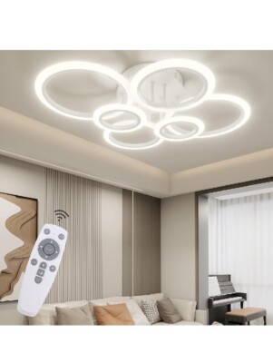 6 Rings Modern LED Ceiling Light Fixture w/ Remote 2800K-7000K Dimmable 6400LM