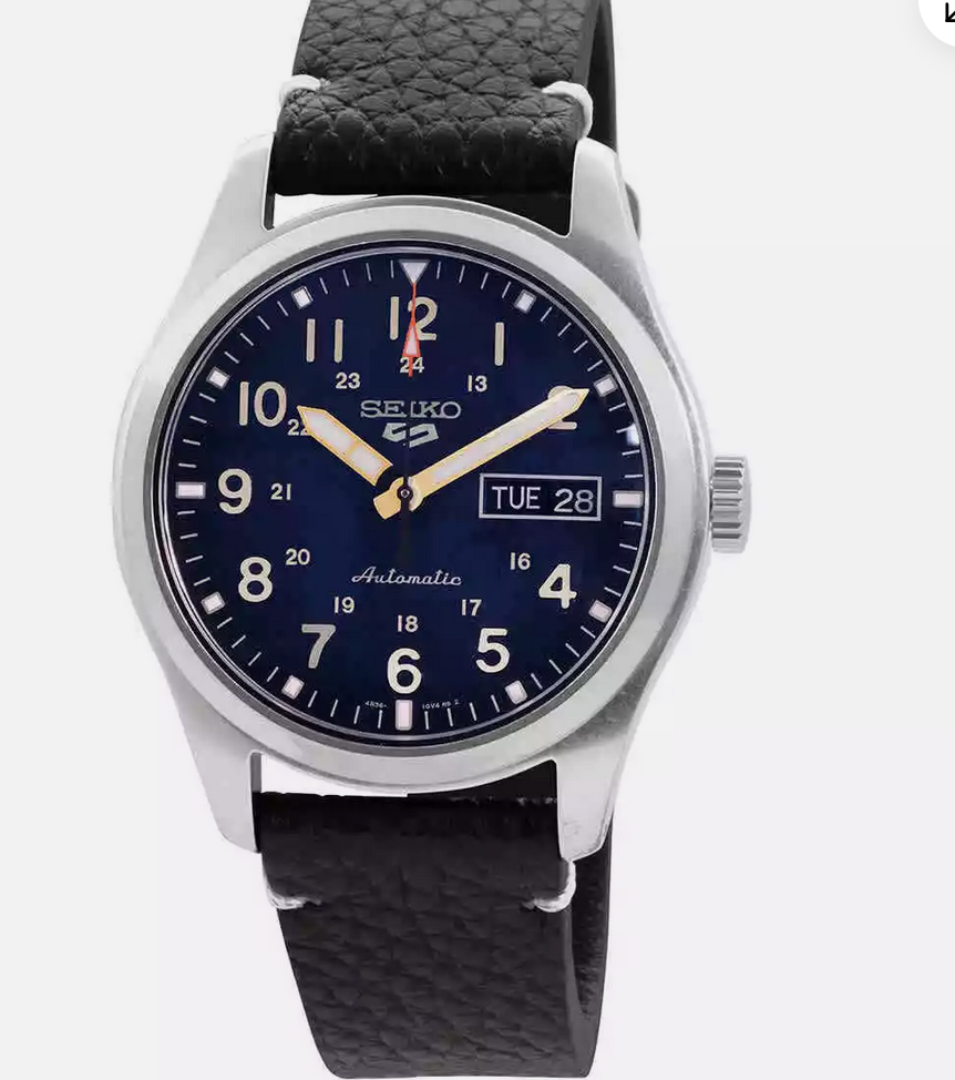 Pre-owned Seiko 5 Sports Automatic Blue Dial Black Leather Strap Men's Watch Srpg39k1