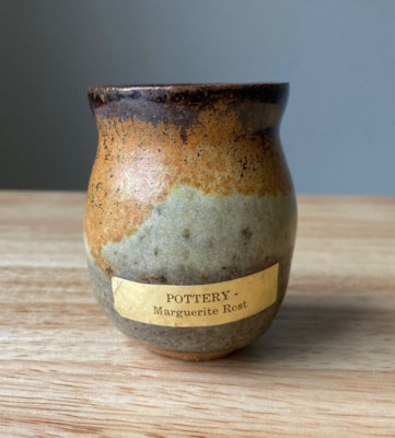 Vintage MARGUERITE ROST 2.75'' Earth Tones Ceramic Mini Pot - California - VGUC