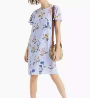 J. CREW Blue Floral Print, 100% Silk, Flutter Sleeve Shift Dress, Size S, NWT