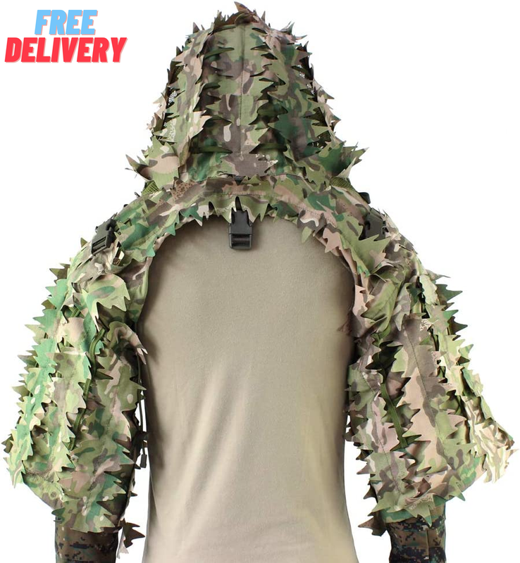 Sniper Ghillie Viper Hood with 3D Laser-Cut Leaves, Tactical Ghillie Suit Founda