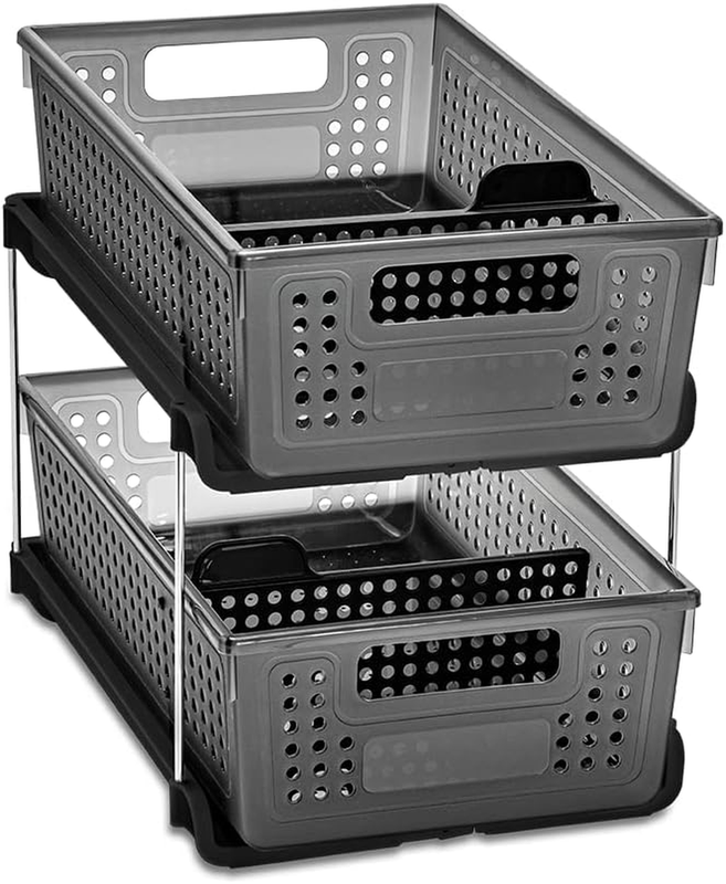 Antimicrobial 2-Tier Organizer Multi-Purpose Slide-Out Storage with Handles and