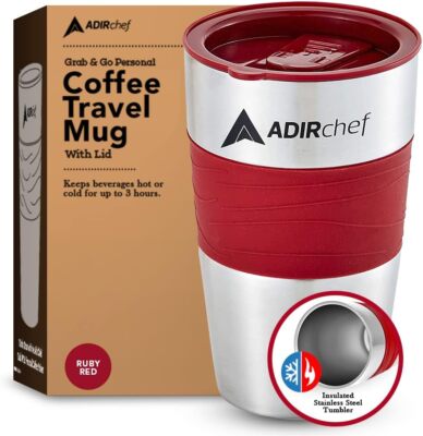 AdirChef Travel Coffee Mug 15 Oz - Insulated BPA Free S/S Vacuum [Ruby Red]