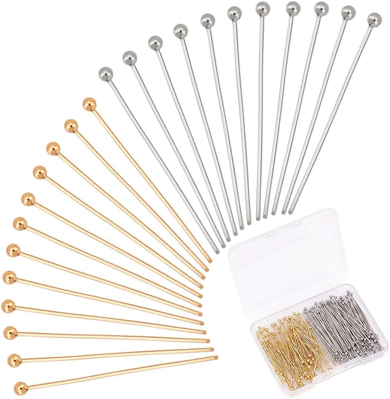 200Pcs 24K Gold Plated Jewelry Head Pins 30Mm 35Mm 304 Stainless Steel Ball Head