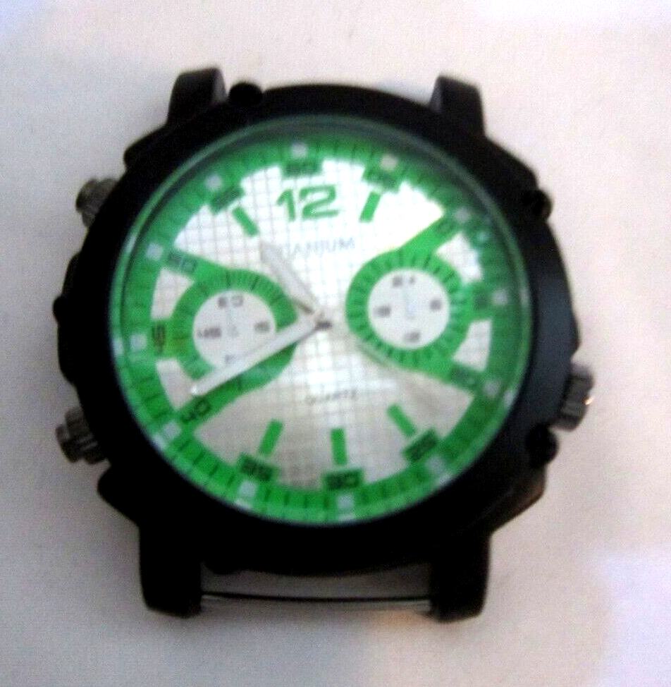 UNISEX BLACK WITH LARGE GREEN NUMBERS QUARTZ TITANIUM WATCH