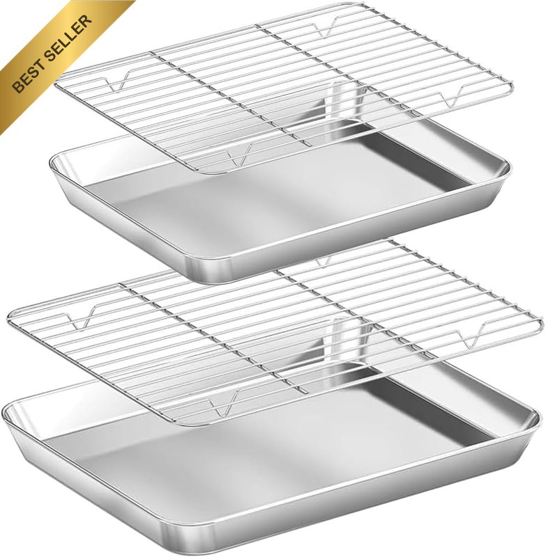 Baking Tray with Wire Rack Set, Stainless Steel Cake Pan Cookie Sheet Rectangle