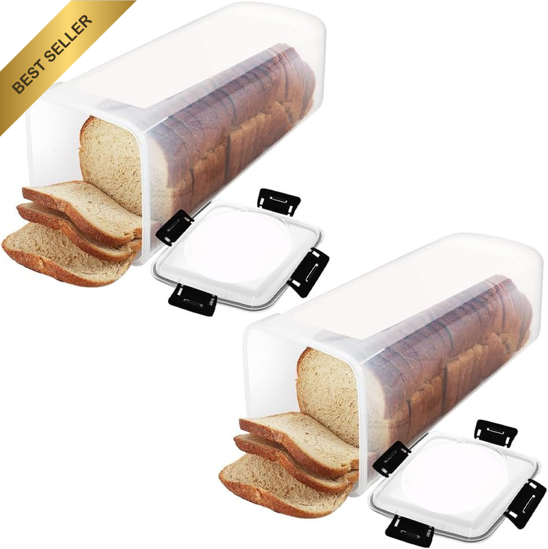 Classic Rectangular Bread Bin, 2Pack, Bread Storage Container with Tray and Airt