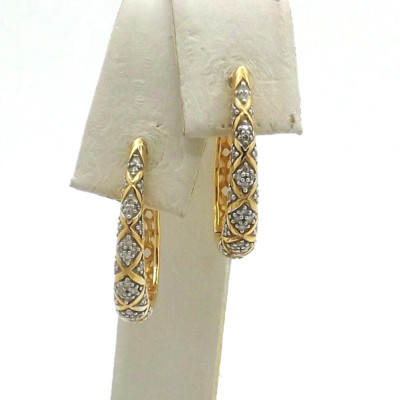 18k Gold Vermeil Sterling Silver Natural Diamond Oval Huggie Hoop Earrings New