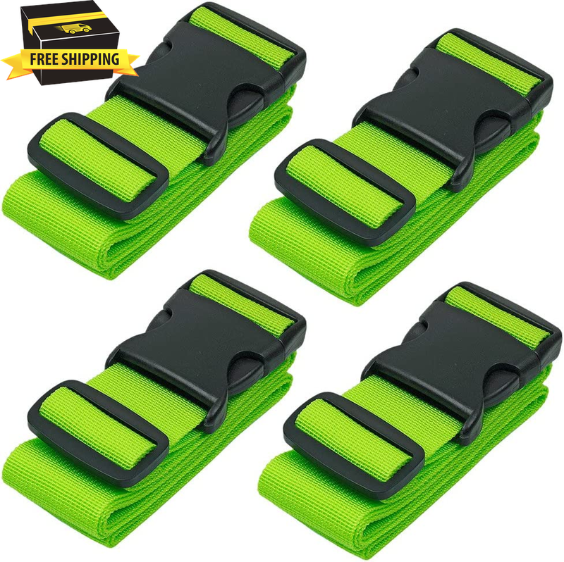 Bluecosto Luggage Straps for Suitcases Travel Belt Suitcase Strap, 4-Pack, Gree