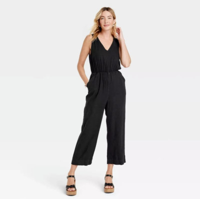 Universal Thread Women's Sleeveless Linen Jumpsuit Black Size Small