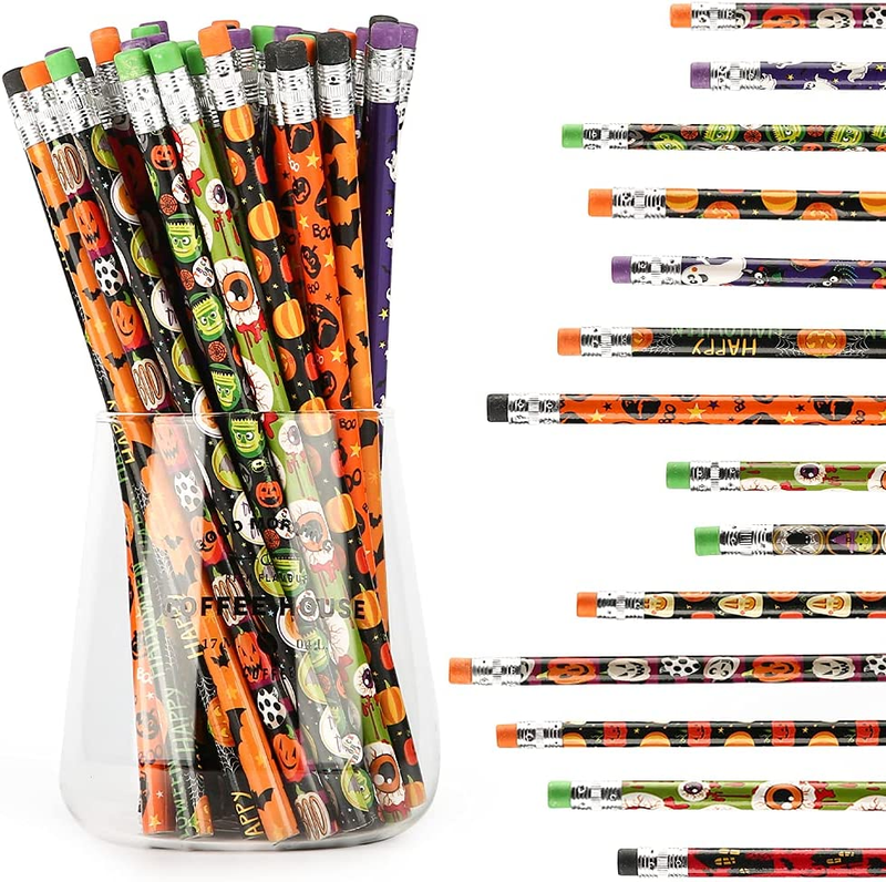 Halloween Pencils for Kids Party Supplies Favors - Multicolored Ghost Pumpkin Pe