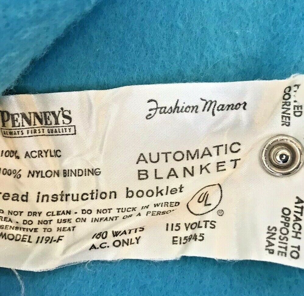 Vintage Electric Blanket Satin Binding Turquoise Blue 74