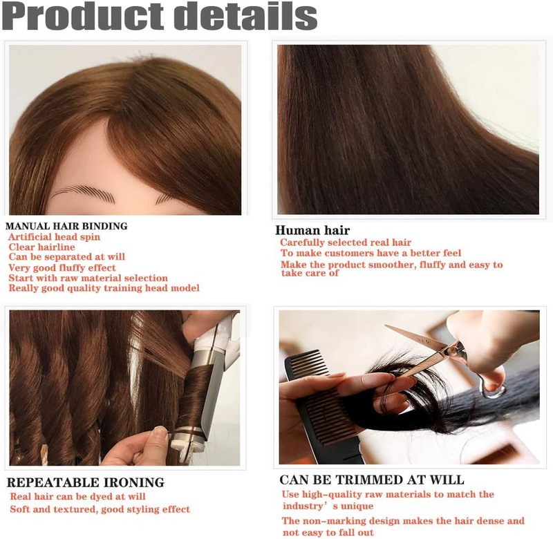 Mannequin Head with 100% Human Hair,  18" Dark Brown Real Hair Cosmetology Manne