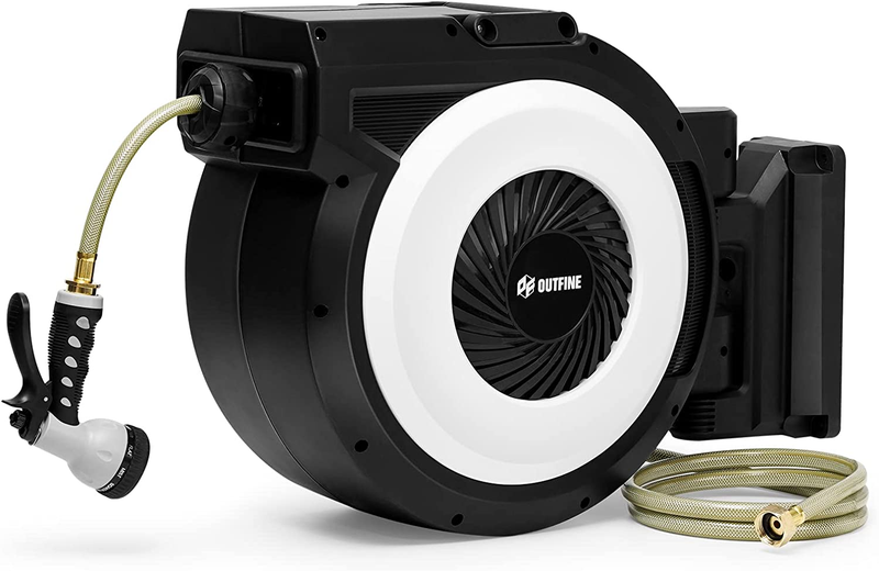 Heavy Duty Retractable Garden Hose Reel (5/8 65FT) Heavy Duty, Any Length Lock,