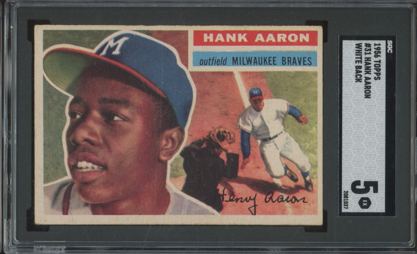 1956 Topps Baseball White Ball #31 Hank Aaron EX SGC 5