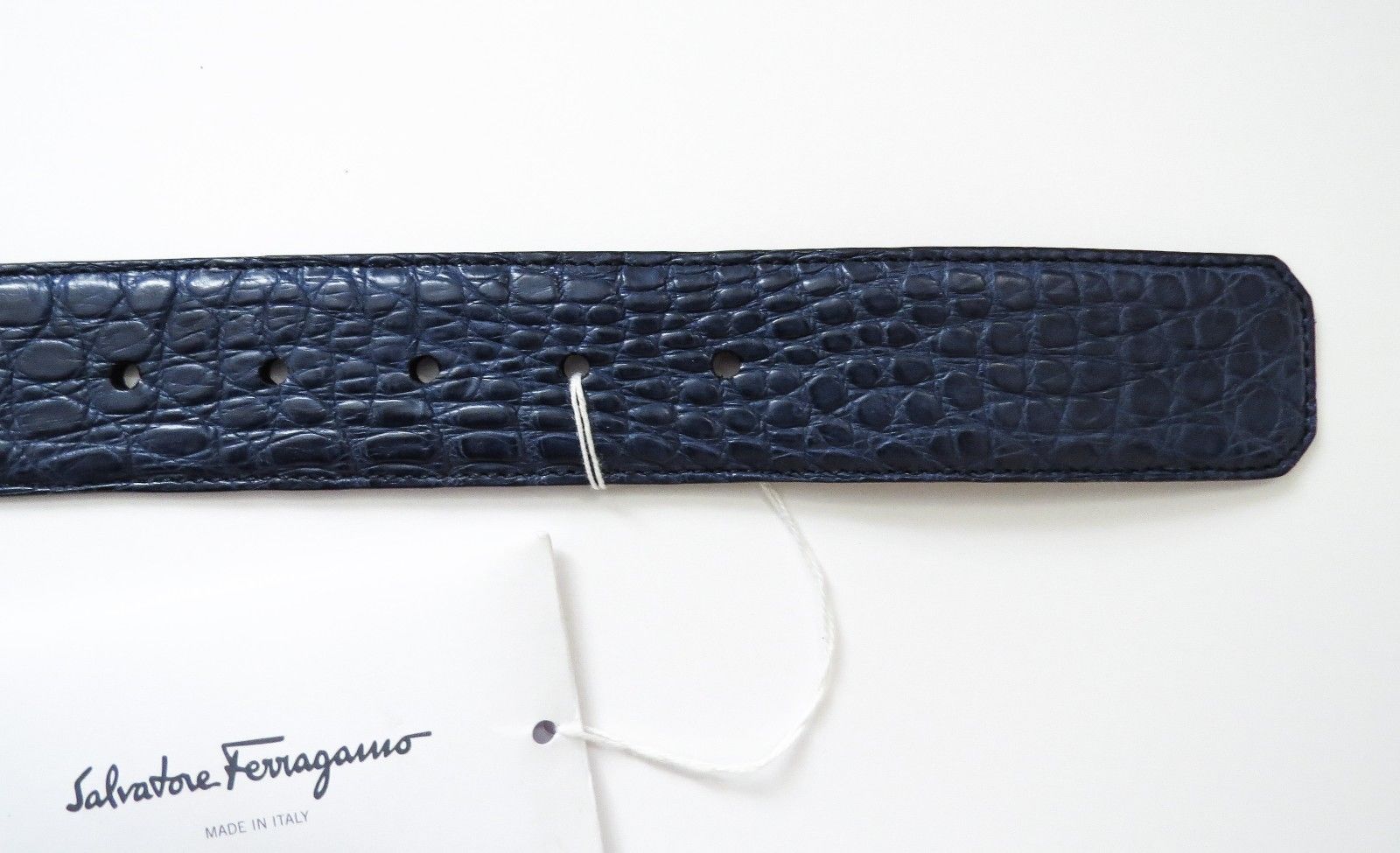 Pre-owned Ferragamo Salvatore  Wide Adjustable Blue Crocodile Gancini Belt Size 38 Us 95 Cm