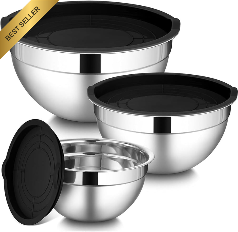 3 Pack Stainless Steel Mixing Bowls with Lids Set