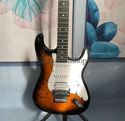 Solid Body ST Electric Guitar Rosewood Fretboard Burl Maple Top Vintage Sunburst