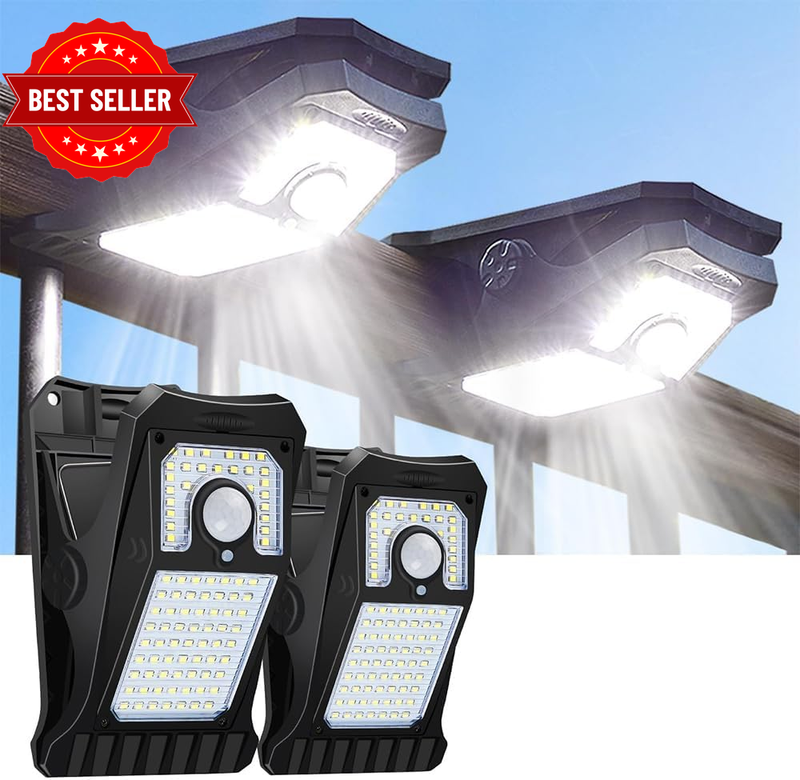 Clip Solar Lights Outdoor, 2 Pack Motion Sensor Security Lights 800 Lumens 90 LE