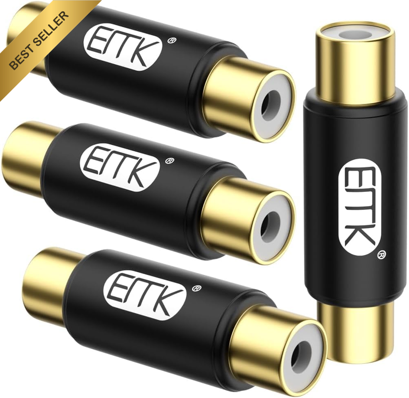 4Pcs RCA Extension Adapter, Female to Female Coupler Premium Audio Connector Ext