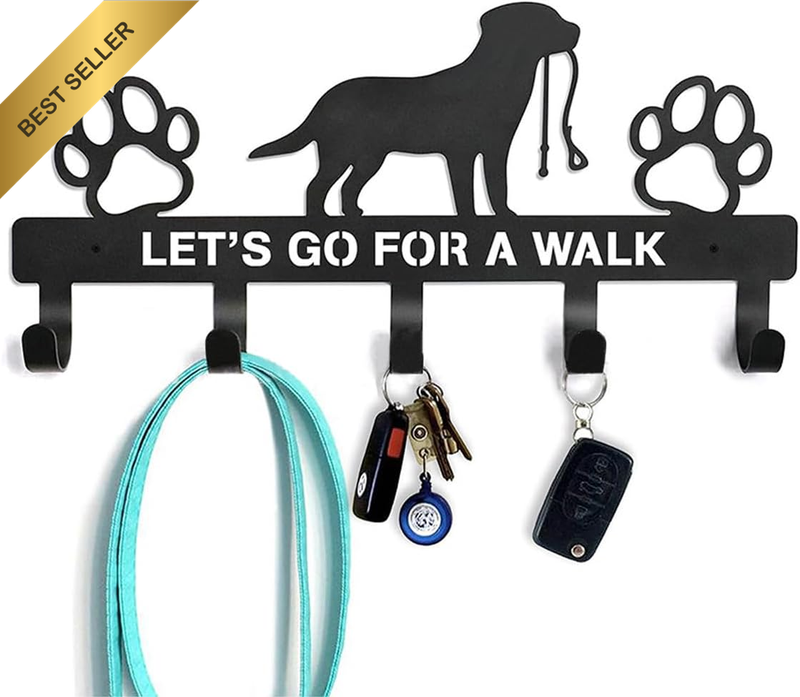 5-Hook Dog Leash & Key Holder Wall Mount, Iron Storage Rack