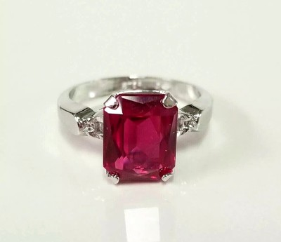 2Ct Emerald Cut Lab Created Diamond Red Ruby Solitaire Engagement Ring 925Silver