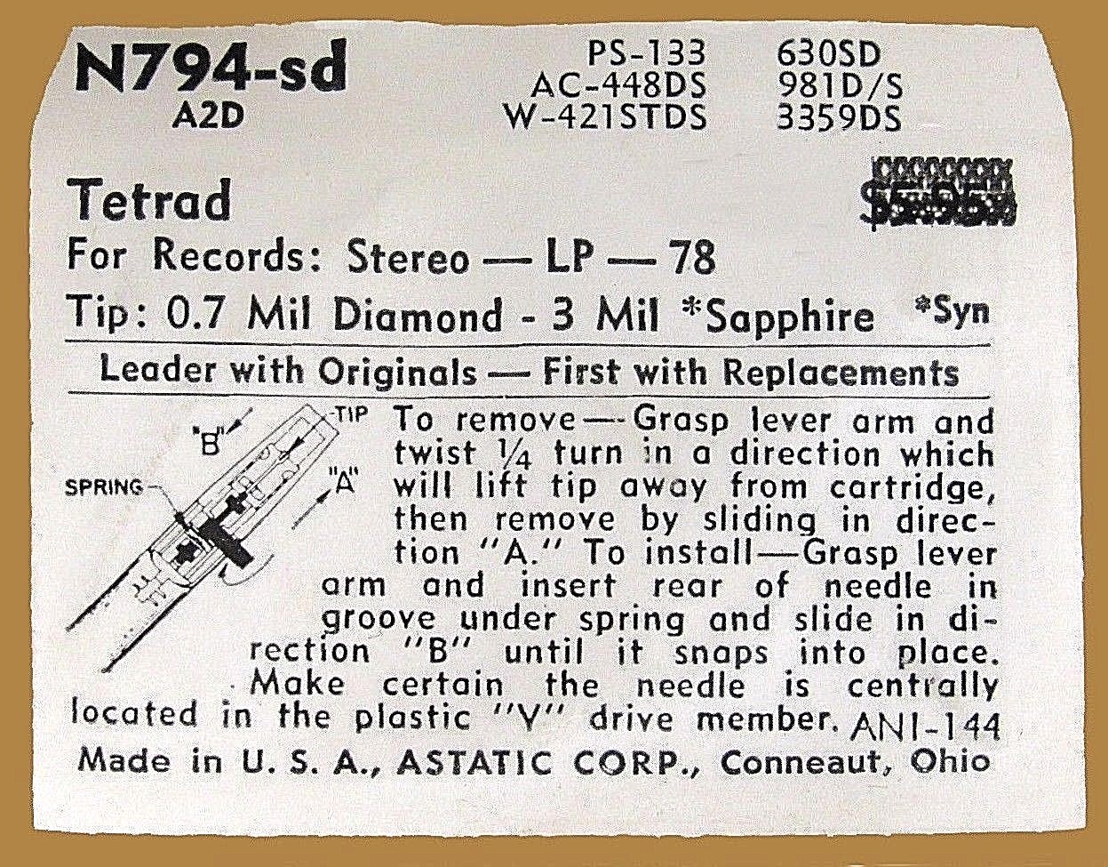 Stereo Record Needle N794-sd for Tetrad A2D A2S A3D, EV3359 L853-DS73 TCH1/T5HD