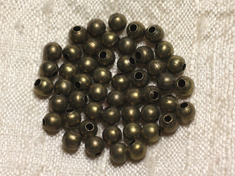 50pc - Perles MÃ©Tal Bronze QualitÃ© Boules 4mm   4558550013316