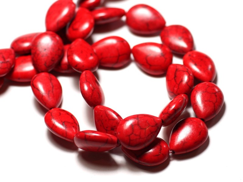 10pc - Perles Turquoise SynthÃ¨Se ReconstituÃ©E Gouttes 18x14mm Rouge - 8741140009