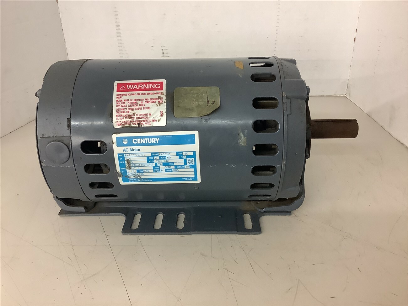 MAJOR (2〜30) Century 8-152773-01 2 HP AC Motor 200-230 Volts 56HZ Frame