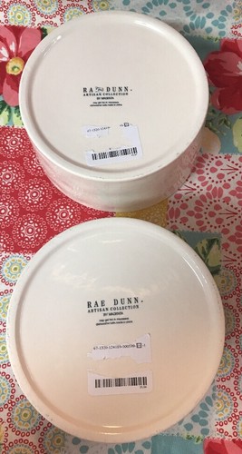 Rae Dunn Set of 2 Pet Dishes Dog~ GULP & FEAST Food Water Bowls~ BLUE Inside