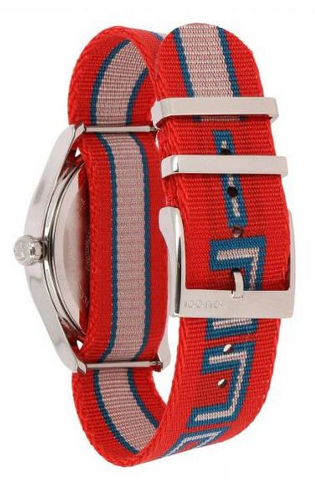 Pre-owned Gucci G-timeless Red Blue Pink Nylon Strap 38mm Men's Watch Ya1264070