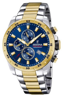 Pre-owned Festina Men's Chronograph | Blue Dial | Two Tone Bracelet F20562/2 Watch