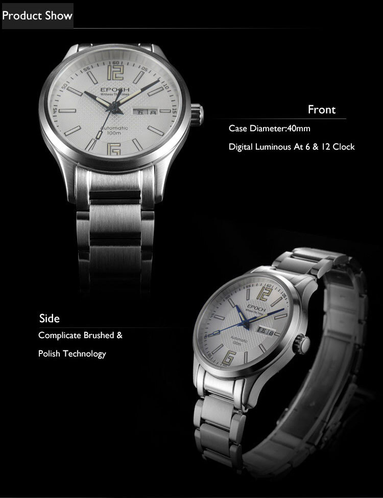 Pre-owned Epoch Men Automatic Watch Luxury Watches Luminous Mechanical Wristwatch Nh36