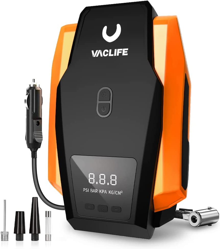 Car Tire Inflator with Gauge Chuck Portable Auto Air Pump Compressor 12V Max