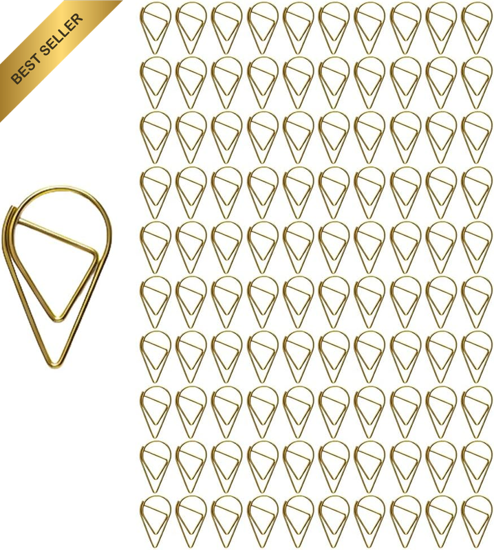 100 Pack Waterdrop Shaped Golden Paper Clips, Carbon Steel Decorative Clips 25Mm