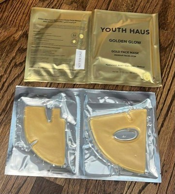 2xYouth Haus Golden Glow Hyaluronic Acid+Collagen+Retinol Gold Face Mask,1CT NEW