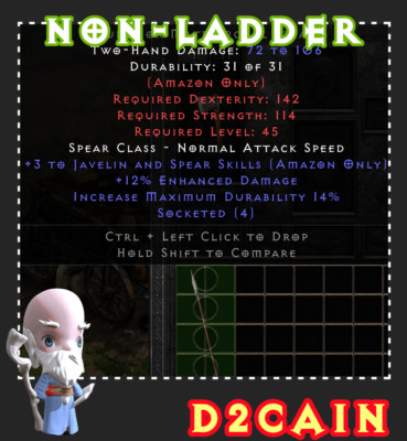 Diablo 2 D2R SC NON-Ladder 3 Skill 4 OS Matriarchal Spear Base PC/SWITCH/PS