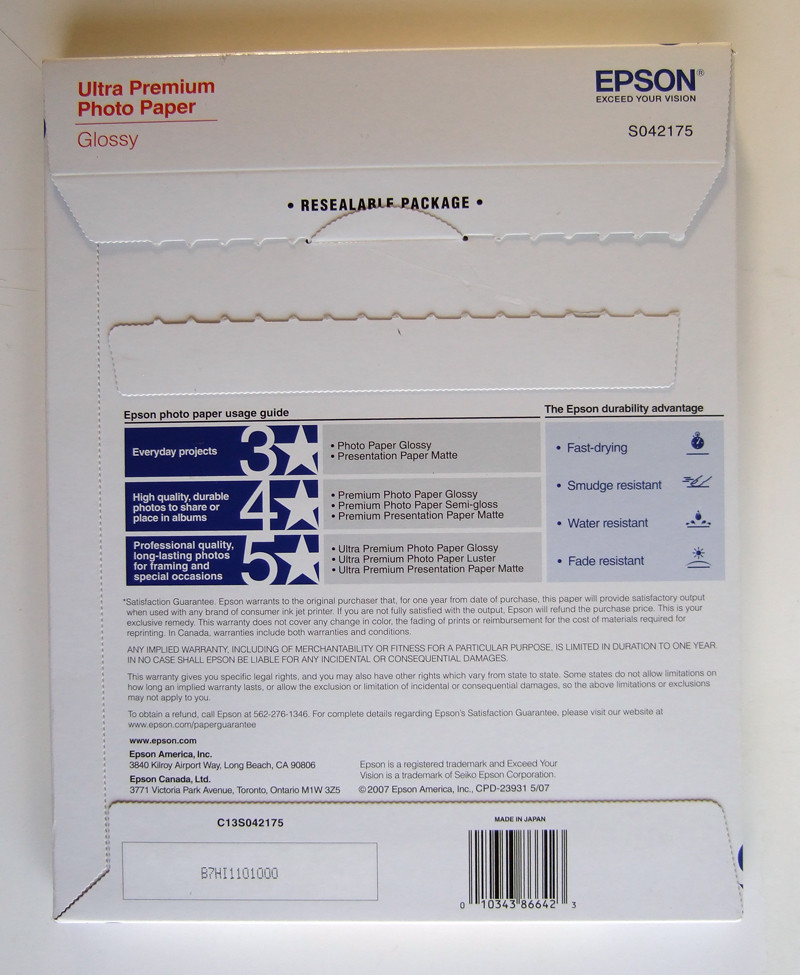 Epson Ultra Premium photo paper, glossy, 50sheets, 8.5x11