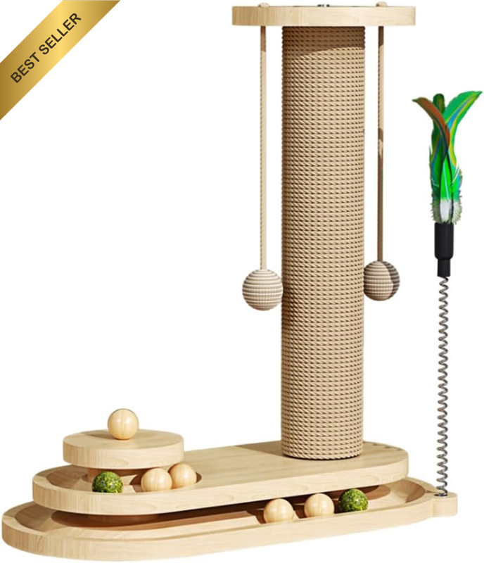 Oval Cat Scratching Post with Turntable Track, 16.3In Sisal Rope Claw Sharpener,