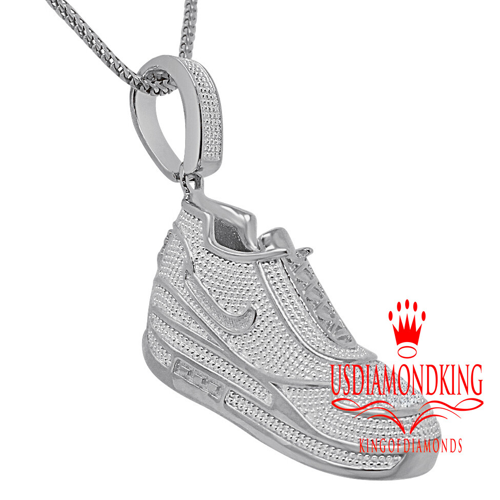 Pre-owned Us Diamond King Genuine Diamond Designer Shoe Pendant 2.10" Sneaker Charm 10k White Gold Finish In White/clear