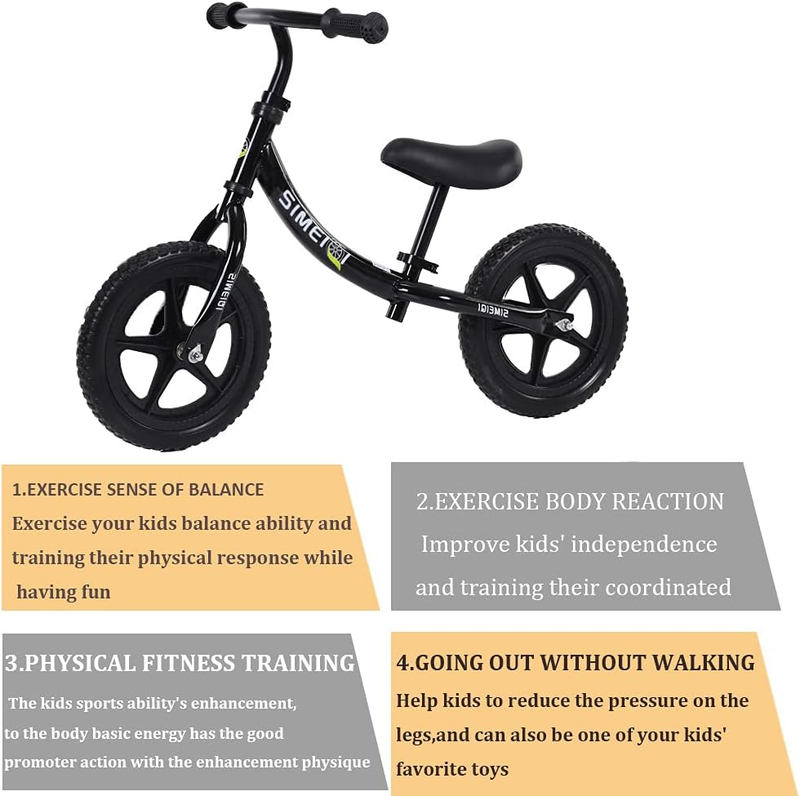 12" Balance Bike for Boys Girls 2 3 4 5 Years Old No Pedal Walking Balance Train