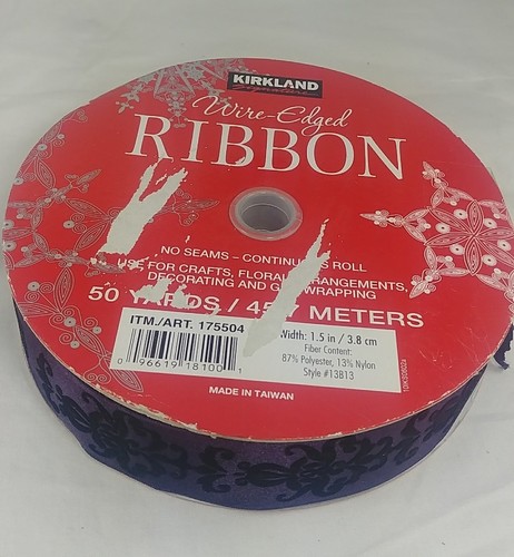 Kirkland wire edged ribbon purple and black 13B13 50 yards x 1.5