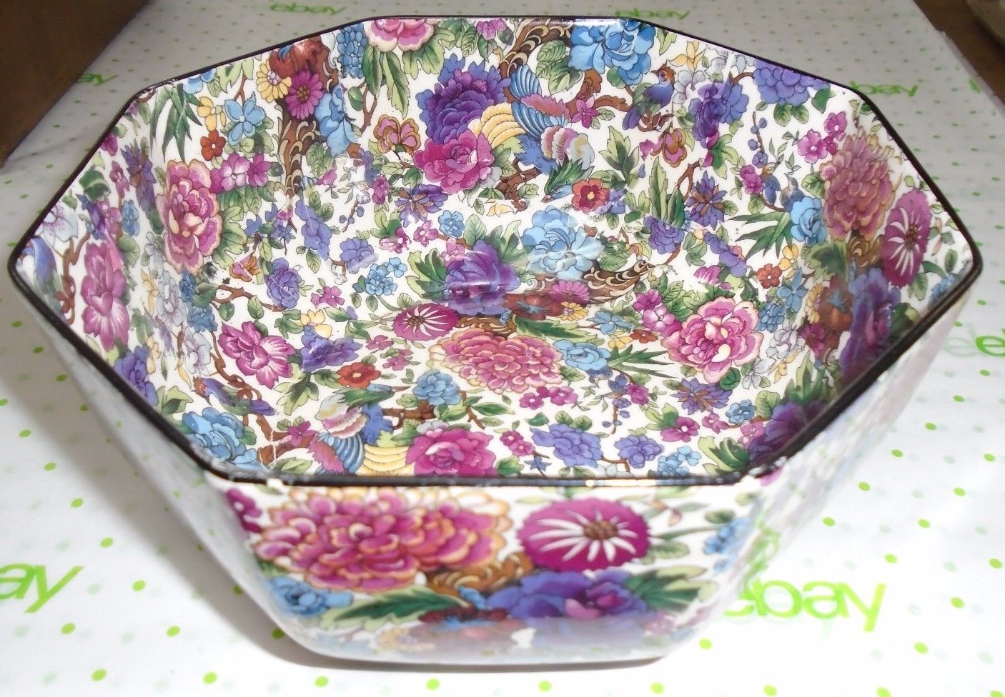 Crown Ducal Purple Chintz Serving Bowl Art Deco
